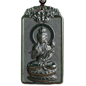 Natural Authentic Old Material Nephrite Dark Jade Chinese Style Pendant 大势至菩萨 - Picture 1 of 4