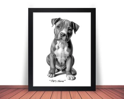 Framed & Personalized PIT BULL Puppy Photo Picture DOG PET NAME 8x10 11x14 (P9) - Image 1 of 4