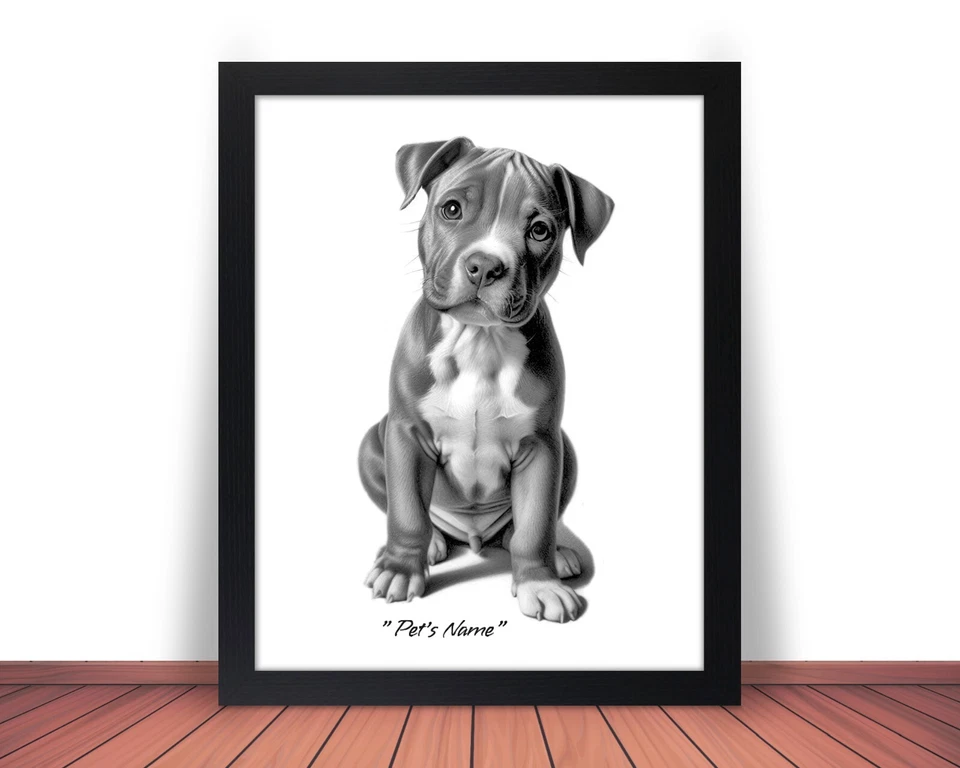 Framed & Personalized PIT BULL Puppy Photo Picture DOG PET NAME 8x10 11x14 (P9) - Image 1 of 4