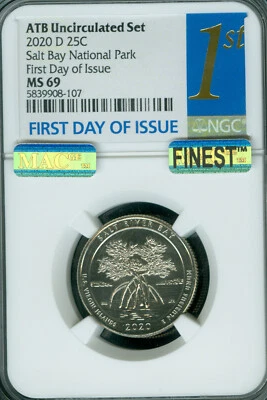 2020 D SALT BAY QUARTER NGC MS69 FDI MAC FINEST MAC SPOTLESS POP 8 * - Image 1 of 2