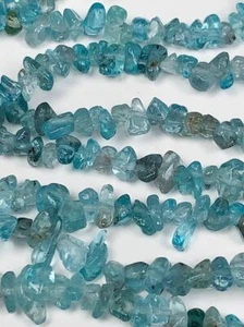 Blue Transparent Apatite Nugget Pebble Irregular Shaped Chip Beads 32" Strand - Picture 1 of 10