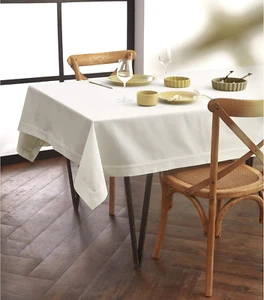 Cotton Linen Tablecloth 60 X 84 Inch - Dru, Ivory Table Cloth for Rectangle Tabl - Picture 1 of 19