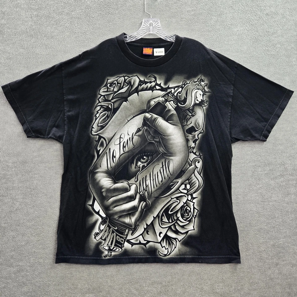 OG ABEL Men Shirt 2X Black No Love All Hustle Floral Rose Ink Art Graphic Tee - Image 1 of 4