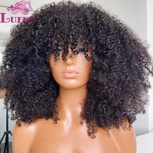 Pelucas Afro Kinky Rizadas con Golpes Cuero Superior Hechas a Máquina Cabello Humano Brasileño - Imagen 1 de 12