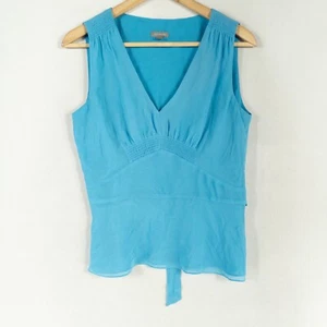 Blusa sin mangas Ann Taylor talla 4 azul seda Y2K babydoll lazo trasero cuello en V sin mangas * - Imagen 1 de 9