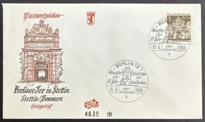 Germany Berlin 1966 FDC Sc# 9N235 Berlin Gate Stettin 5pf  1st Day Cover - Image 1 of 2