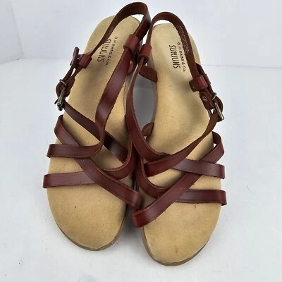 Bass & Co Sunjuns Sandals Womens 10 M Margie Strappy Flats Brown Leather Buckle - Image 1 of 4