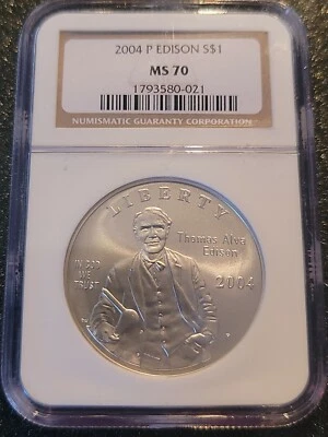 2004-P 90% Silver Edison $1 Commemorative NGC MS-70... Perfection - Image 1 of 3