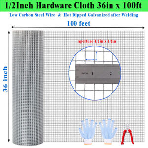 1/2in Hardware Cloth HDG Welded Mesh Fencing Roll Metal Chicken Wire 36in x100ft