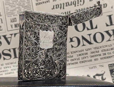 Antique Victorian Filigree Pattern "Mary 6 April 1839" Silver Card Case Cover