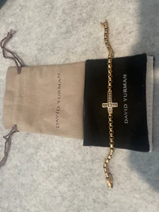 DAVID YURMAN 18K ROSE GOLD PAVE CROSS BRACELET WITH-CHAMPAGNE DIAMONDS - Picture 1 of 7