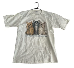 De Colección Camisa Gato Gatos Camiseta Blanca Gatito L See No Evil Hear No Evil Speak No Evil - Imagen 1 de 4