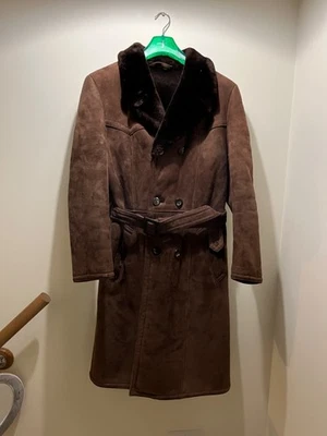 Unisex Sheep Skin Coat Full Length Dark Brown Vintage Retro - Image 1 of 4