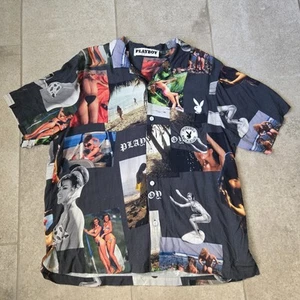 Playboy Button Up Short Sleeve Shirt Retro AOP Collage Sz Medium - Picture 1 of 4