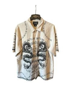 Vintage Dragon No Boundaries Shirt Large Cream Dragons Asian Button Down - Picture 1 of 17