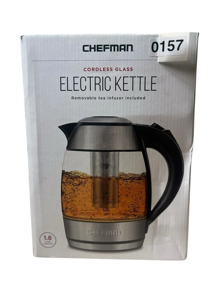 Hervidor eléctrico de vidrio inalámbrico Chefman - 1,8 L con infusor de té - Sin BPA Foto 1 de 4