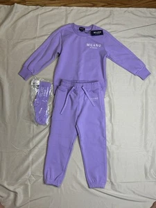 Milano Di Rouge Lux Kids Signature Hooded Sweatsuit Lavender Size 4T and Socks - Picture 1 of 11