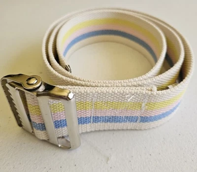 Cinturón Largo Lona 57" Unisex Azul Rosa Amarillo Rayas en Beige Cinturón Ancho 2" Foto 1 de 4