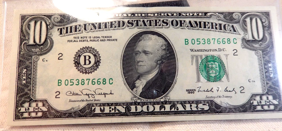 FR. 2029-B 1990 $10 FRN FEDERAL RESERVE NOTE NEW YORK - GEM UNC. looking - Image 1 of 4