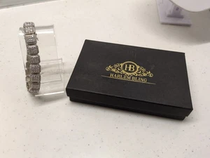 Harlem Bling 7-9"Square Big Boy Link Chain Bracelet Iced Out CZ Stones -... - Picture 1 of 10