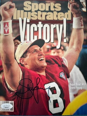 STEVE YOUNG FIRMADO DEPORTES ILUSTRADO JSA AUTÓGRAFO REVISTA 49ER FOOTBALL NINER Foto 1 de 3