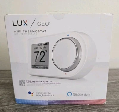 Lux GEO-WH Wi-Fi Thermostat White w/ Google & Alexa Wheel Control. Barely Used. - Image 1 of 4