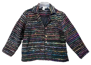 COLDWATER CREEK JACKE schwarz mit mehrfarbigen BOUCLE TWEED STREIFEN Knopfleiste 1X - Bild 1 von 4
