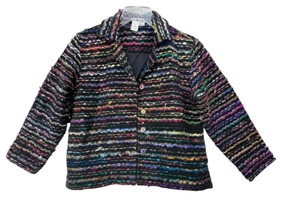CHAQUETA COLDWATER CREEK Negra con RAYAS TWEED BOUCLE MULTICOLOR Abotonada 1X Foto 1 de 4