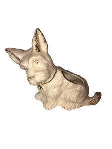 Antigua estatuilla de jardinera de perro Scottie de cerámica blanca - Imagen 1 de 6
