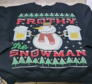 FROTHY THE SNOWMAN-Jersey Negro Cttn/Poliéster, Hombres LS, Suéter de Vacaciones-(L) - Imagen 1 de 3