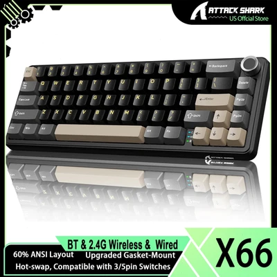 ATTACK SHARK X66 Wireless Mechanical Gaming Keyboard with Knob Tri Mode Gasket - Image 1 of 4
