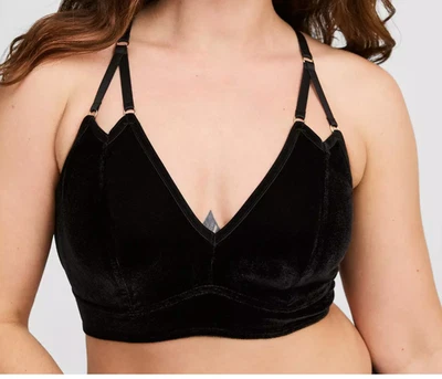 Torrid Curve Bralette Bra Crushed Velvet Velour Racerback Black New Plus Size 4X - Image 1 of 4