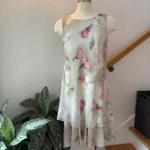 Vintage Gr. M R&M Richards creme rosa Blumen Midikleid Landhaus Ostern griechisch - Bild 1 von 7