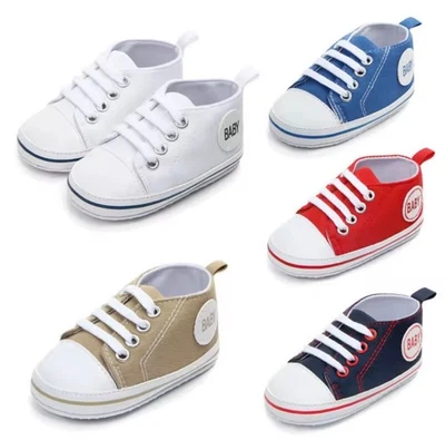 Baby Canvas Shoes - Soft Sole First Walkers Sneaker Infant Girls Boys Lace Up - Image 1 of 4