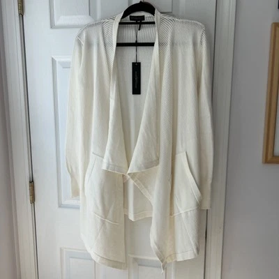 DONNA KARAN BLACK LABEL cream Open Front SWEATER TOP Women’s XS/SMALL - Image 1 of 4