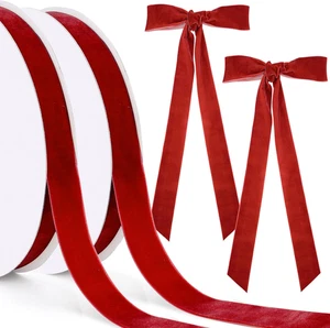 2 Pcs Velvet Ribbon 25 Yards Single Side Velvet Ribbon Trim Spool for Christmas - Picture 1 of 6