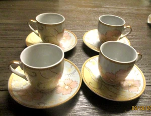 CF Dolphin Floral Pastel Demitasse Cups & Saucer Set 4 - Picture 1 of 6
