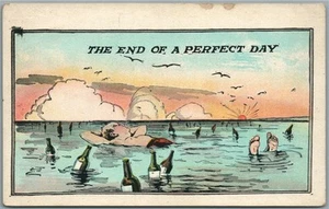 PROHIBICIÓN DEL ALCOHOL POSTAL SATÍRICA ANTIGUA - FIN DEL DÍA PERFECTO - Imagen 1 de 2