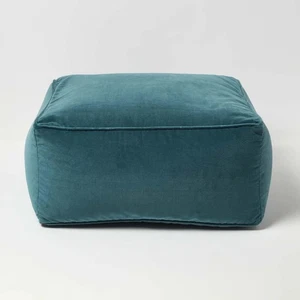 Teal Green Velvet Pouffe Cube 60x60cm Bean Bag Footstool Cotton Cover - Picture 1 of 3
