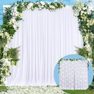 10x10 White Backdrop Curtain 2 Panels Wrinkle-Free Wedding Party Photo Decor - Picture 1 of 9