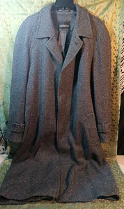 Saks Fifth Avenue Coat 100% Wool Tweed Herringbone Overcoat Size 43L Full Length - Picture 1 of 9