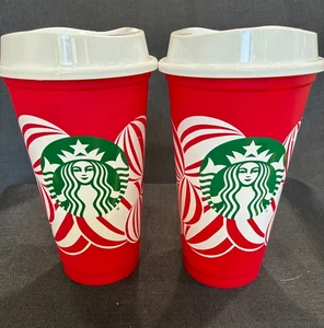SET OF TWO 2024 RED STARBUCKS CHRISTMAS REFILLABLE COFFEE CUPS 16 OZ NEW - Picture 1 of 5