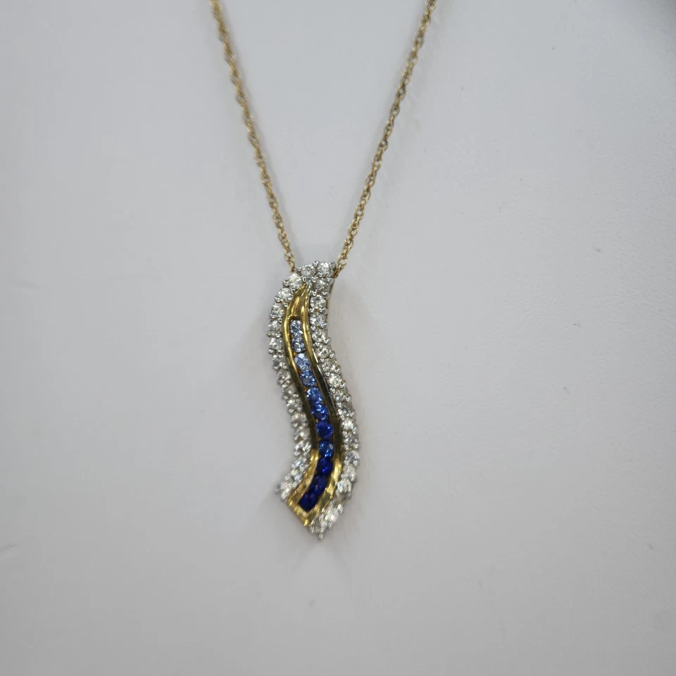 Blue and White Sapphire Journey Pendant and Chain, Gold Plated - Image 1 of 4
