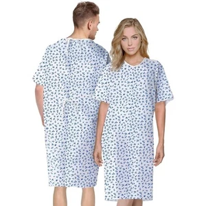 3-Pack X-Large White Cotton Patient Gowns with Bird Print, Washable - Picture 1 of 7