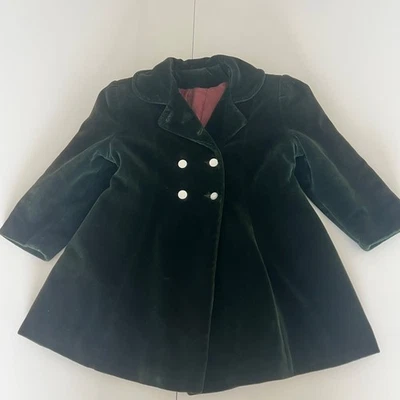Lindo abrigo columpio vintage de terciopelo verde para niños pequeños princesa Ann vacaciones Foto 1 de 4