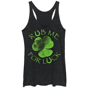 Women's Lost Gods Rub Me For Luck Clover Racerback Tank Top - Picture 1 of 9