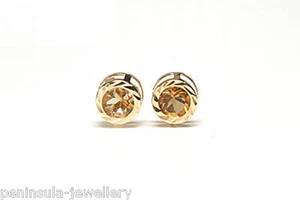 9ct Gold Citrine studs 5mm rubover Earrings Gift Boxed Made in UK Birthday gift - Picture 1 of 3