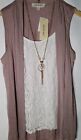 Late August Womens Medium Ivory Lace Tank Top Gold Necklace 