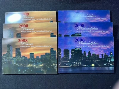 Lot of 6.  2008 US Mint Uncirculated Coin Sets Denver & Philadelphia Mint     ML - Image 1 of 4
