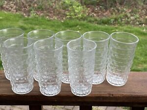 Set of 8 Indiana Whitehall Colony Cubist Clear Glass Iced Tea Glasses 6"
